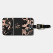 Monogram roze goud zwart marmer bagagelabel (Voorkant horizontaal)