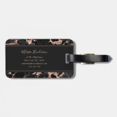 Monogram roze goud zwart marmer bagagelabel (Achterkant horizontaal)