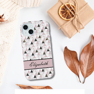 Monogram Roze Goud Zwart Wit Marmer Geometrisch iPhone 15 Case