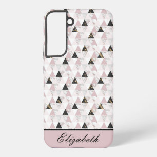 Monogram Roze Goud Zwart Wit Marmer Geometrisch Samsung Galaxy Hoesje