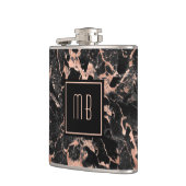 Monogram Roze Goud Zwarte Marmer Heupfles (Links)