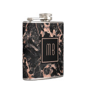 Monogram Roze Goud Zwarte Marmer Heupfles (Rechts)