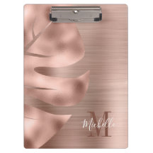 Monogram roze gouden geborsteld metalen palmblad