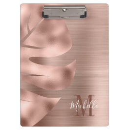 Monogram roze gouden geborsteld metalen palmblad klembord