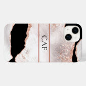 Monogram Roze Gouden Glitter Agate Zwart Wit Draai Case-Mate iPhone Case (Achterkant (horizontaal))
