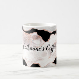 Monogram Roze Gouden Glitter Agate Zwart Wit Draai Koffiemok