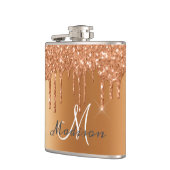 Monogram Roze Gouden Glitter Drips Meisjesachtige Heupfles (Links)