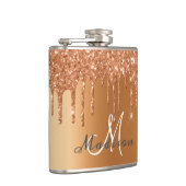 Monogram Roze Gouden Glitter Drips Meisjesachtige Heupfles (Rechts)