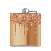Monogram Roze Gouden Glitter Drips Meisjesachtige Heupfles (Achterkant)