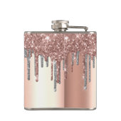 Monogram Roze Gouden Glitter Drips Meisjesachtige Heupfles (Achterkant)