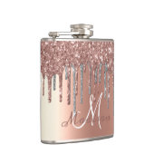 Monogram Roze Gouden Glitter Druppels Meisjesachti Heupfles (Rechts)