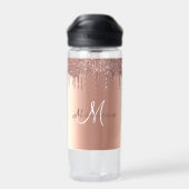 Monogram Roze Gouden Glitter Druppels Meisjesachti Waterfles (Achterkant)