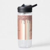 Monogram Roze Gouden Glitter Druppels Meisjesachti Waterfles (Links)