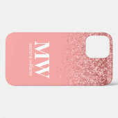 Monogram Roze Gouden Glitter Elegant Schrift Case-Mate iPhone Case (Achterkant (horizontaal))