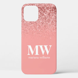 Monogram Roze Gouden Glitter Elegant Schrift Case-Mate iPhone Case
