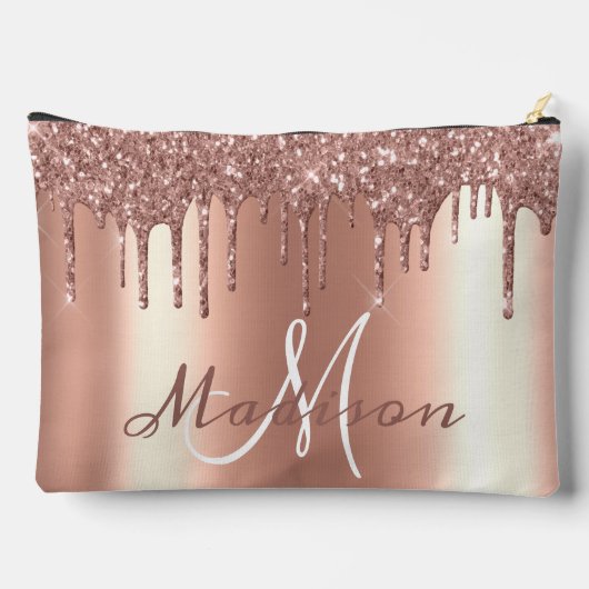 Monogram Roze Gouden Glitter Look Drips Meisjesach Etui (Achterkant)