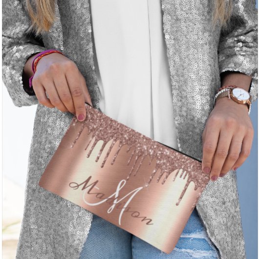 Monogram Roze Gouden Glitter Look Drips Meisjesach Etui
