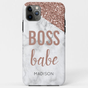 Monogram Roze Gouden Glitter   Marmer Boss Babe Case-Mate iPhone Case