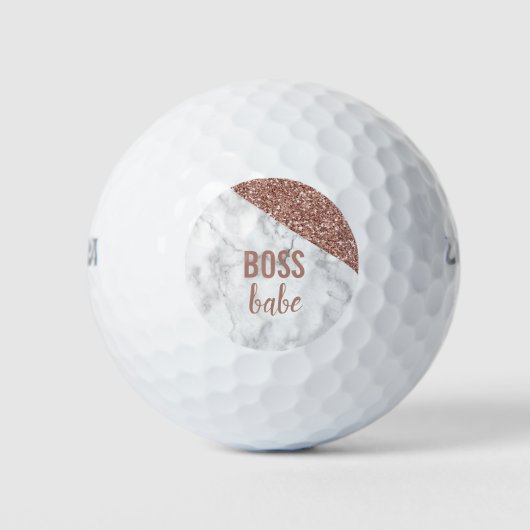 Monogram Roze Gouden Glitter | Marmer Boss Babe Golfballen (Voorkant)