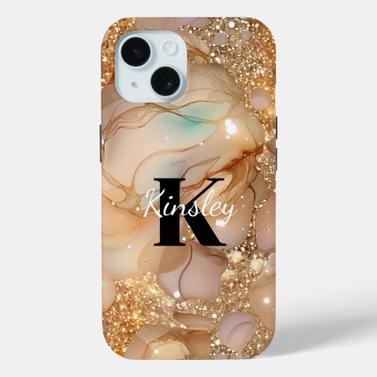 Monogram Roze Gouden Glitter Marmer Case-Mate iPhone Case (Achterkant)