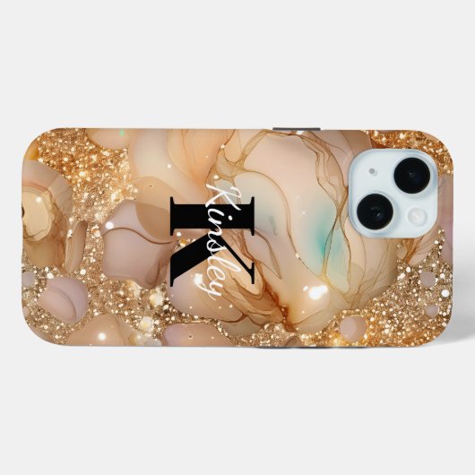 Monogram Roze Gouden Glitter Marmer Case-Mate iPhone Case (Achterkant (horizontaal))