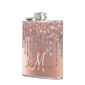 Monogram Roze Gouden Glitters Glazuur Meisjesachti Heupfles (Links)