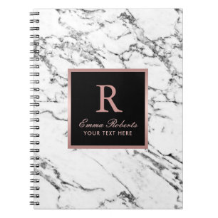 Monogram roze gouden initiaal elegante witte marme notitieboek