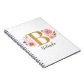 Monogram Roze Gouden Letter B Initiaal Bloemen Notitieboek (Rechterzijde)