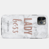 Monogram Roze Gouden Lettering | Marmer Lady boss Case-Mate iPhone Case (Achterkant (horizontaal))