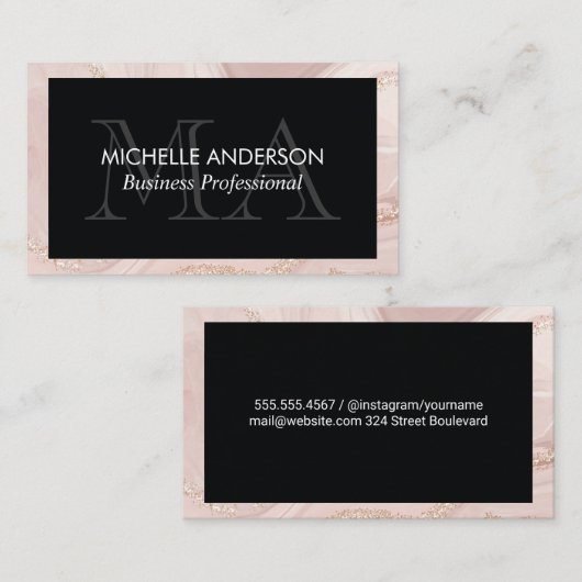 Monogram | Roze goudmarmer Visitekaartje (Voorkant / Achterkant)