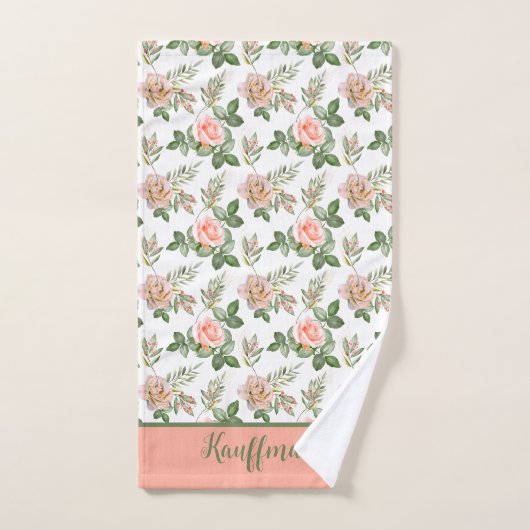 Monogram Roze Grijs Bloem Bloemen Rozen Cadeau Bad Handdoek (Handdoek)