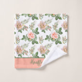 Monogram Roze Grijs Bloem Bloemen Rozen Cadeau Bad Handdoek (Wasdoekje)