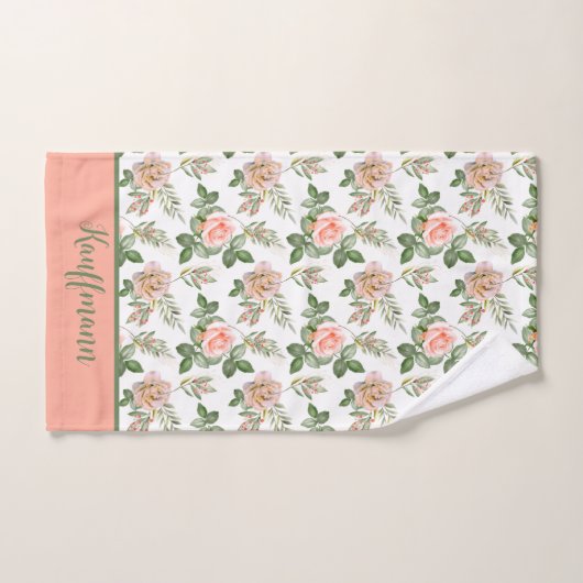 Monogram Roze Grijs Bloem Bloemen Rozen Cadeau Bad Handdoek (Handdoek)