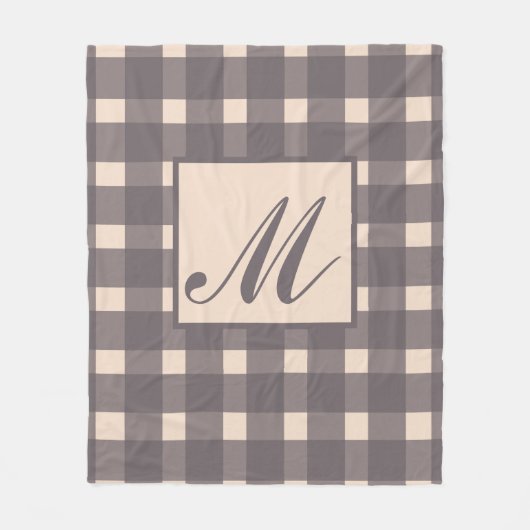 Monogram roze grijs gingham patroon fleece deken (Voorkant)