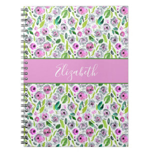 Monogram Roze Grijs Groen Boho Waterverf Bloemende Notitieboek
