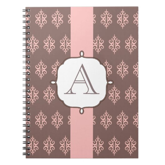 Monogram Roze Grijs Kantlijn Notitieboek Cadeau (Voorkant)
