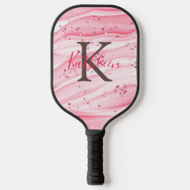 Monogram Roze Grijs Wit Glitter Swirl  Pickleball Paddle