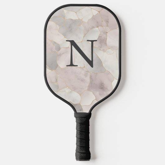 Monogram Roze Grijs Wit Goud Marmer Pickleball Paddle (Voorkant)