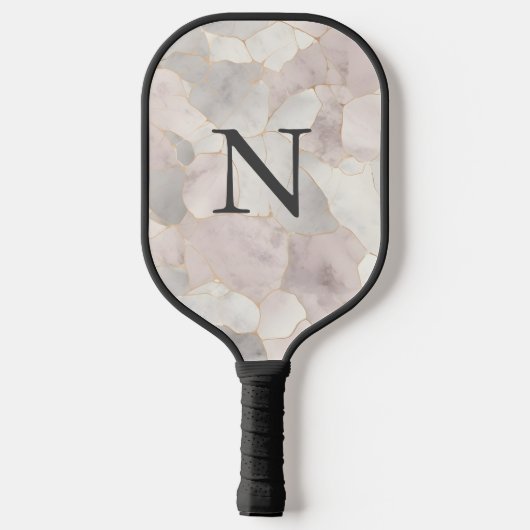 Monogram Roze Grijs Wit Goud Marmer Pickleball Paddle (Achterkant)