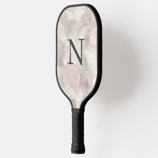 Monogram Roze Grijs Wit Goud Marmer Pickleball Paddle (Links)