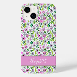 Monogram Roze Grijze Boho Waterverf Floral Case-Mate iPhone 14 Hoesje