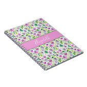 Monogram Roze Grijze Boho Waterverf Floral Notitieboek (Rechterzijde)