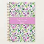 Monogram Roze Grijze Boho Waterverf Floral Planner (Voorkant)