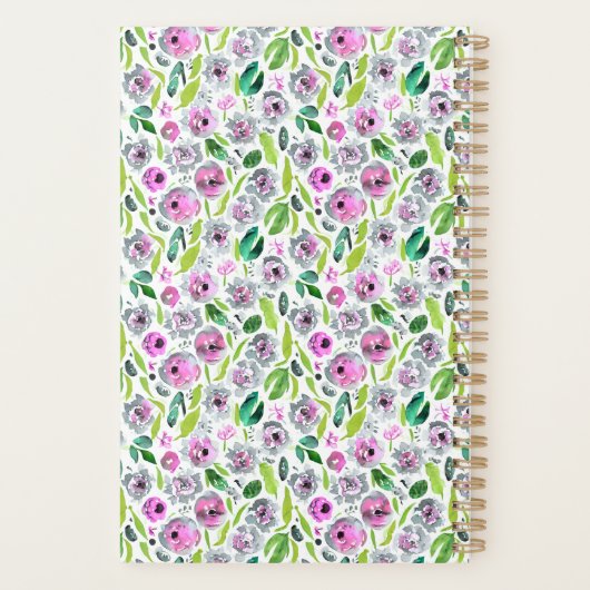 Monogram Roze Grijze Boho Waterverf Floral Planner (Achterkant)
