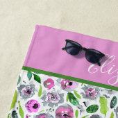 Monogram Roze Grijze Boho Waterverf Floral Strandlaken (In situ)