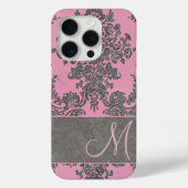 Monogram  roze grijze Damask-patroon Case-Mate iPhone Case (Achterkant)
