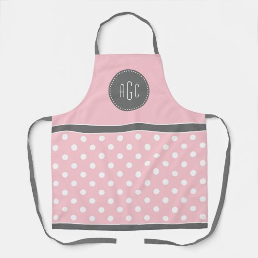 Monogram roze grijze en witte polka stippen schort (Voorkant)