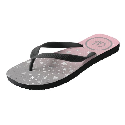 Monogram roze grijze sterren ombre Stylish Chic Tr Teenslippers (Schuin)