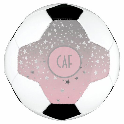 Monogram roze grijze sterren Ombre Trendy Chic Voetbal (Voorkant)