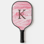 Monogram roze grijze witte sparkle Glitter Swirl Pickleball Paddle (Voorkant)